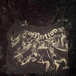 Affliction Black Crop Cami with Ivory Raven Graphic